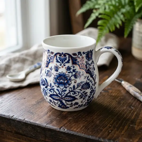 Finished ceramic mug after decal firing